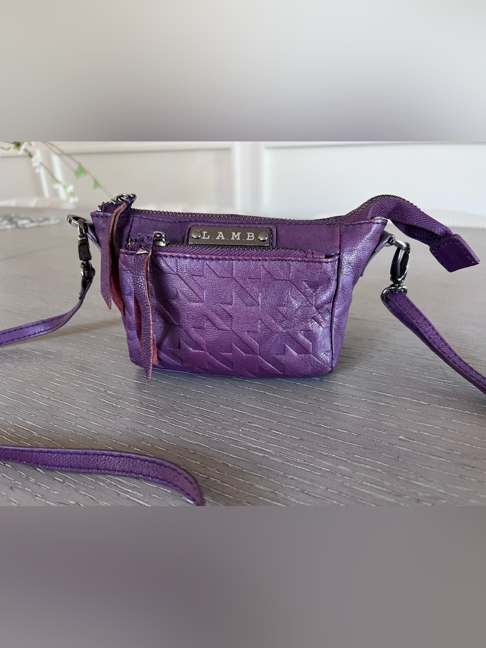 L.A.M.B. Textured Purple Leather Crossbody Mini Bag